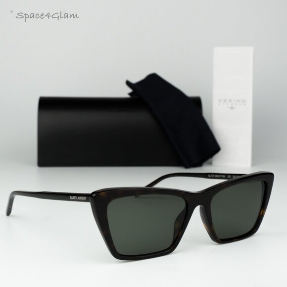 Saint Laurent Women Sunglasses Havana Grey Cat Eye SL737 MICA THIN 002 BRAND NEW - Picture 1 of 10